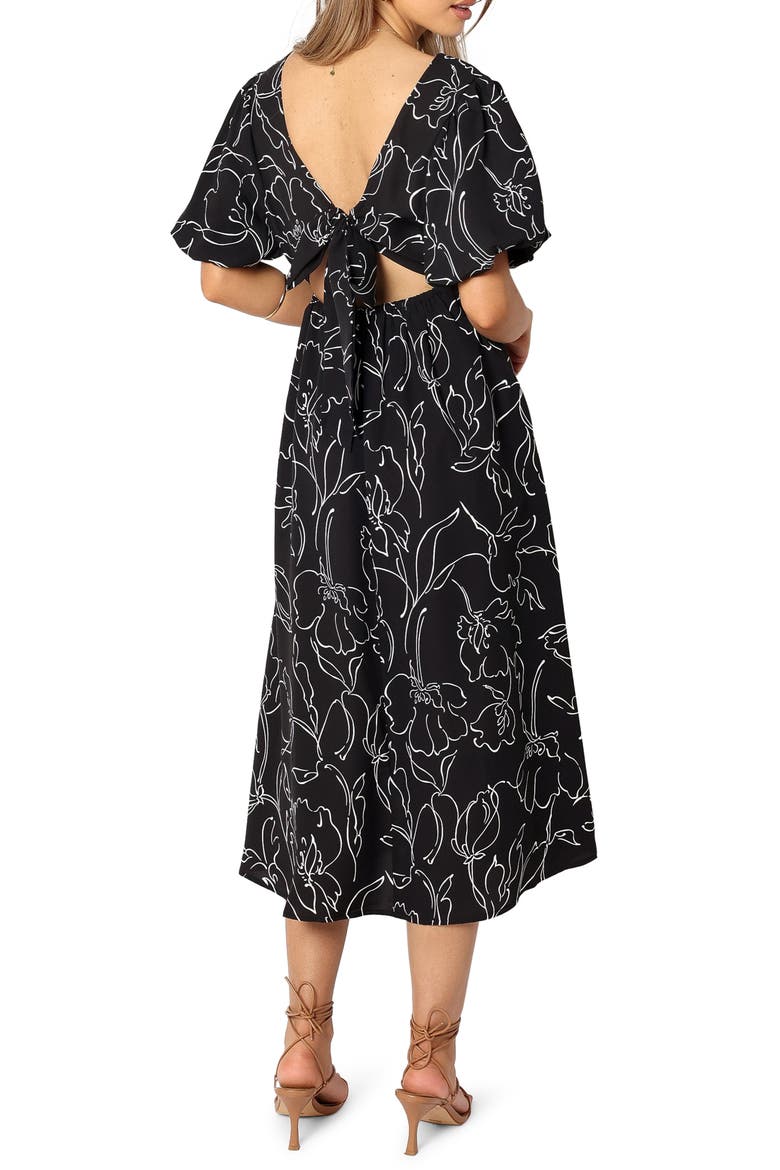 Hallie Floral Cutout Puff Sleeve Cotton Blend Sundress, Alternate, color, BLACK WHITE