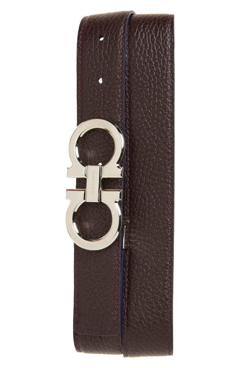 FERRAGAMO Reversible Double Gancio Leather Belt, Alternate, color, Midnight Oxblood