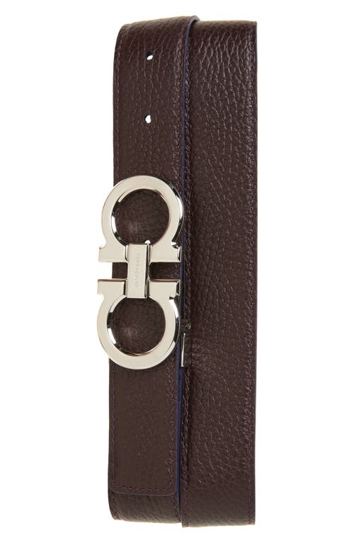 Ferragamo Reversible Double Gancio Leather Belt In Midnight Oxblood
