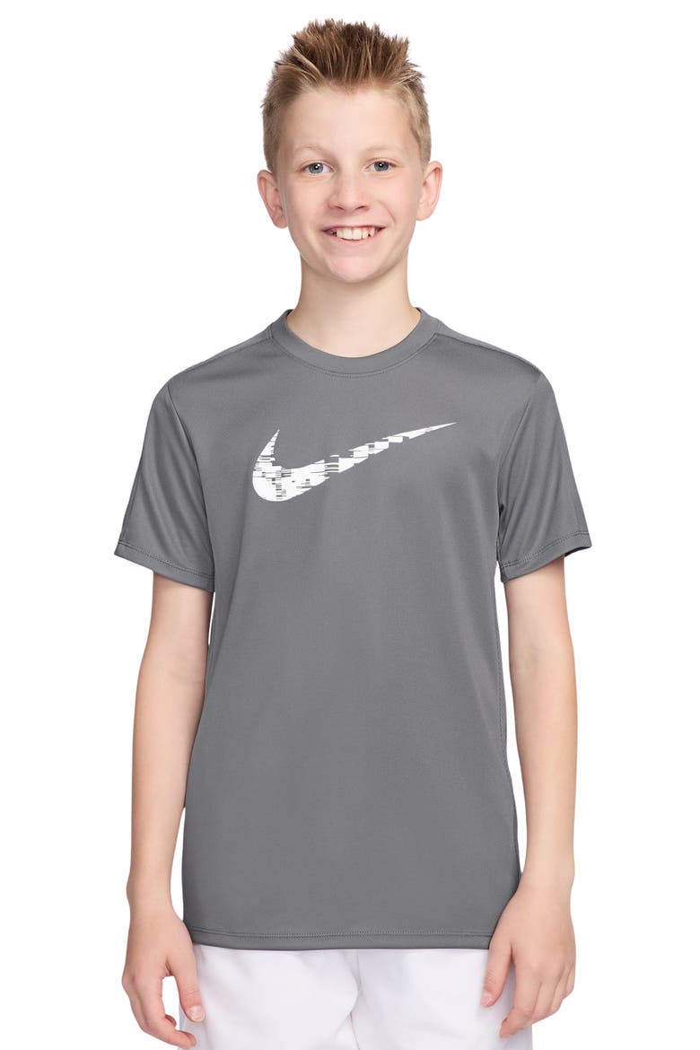 Kids' Dri-FIT Short Sleeve Training Top, Main, color, SMOKE GREY/ SMOKE GREY/ WHITE