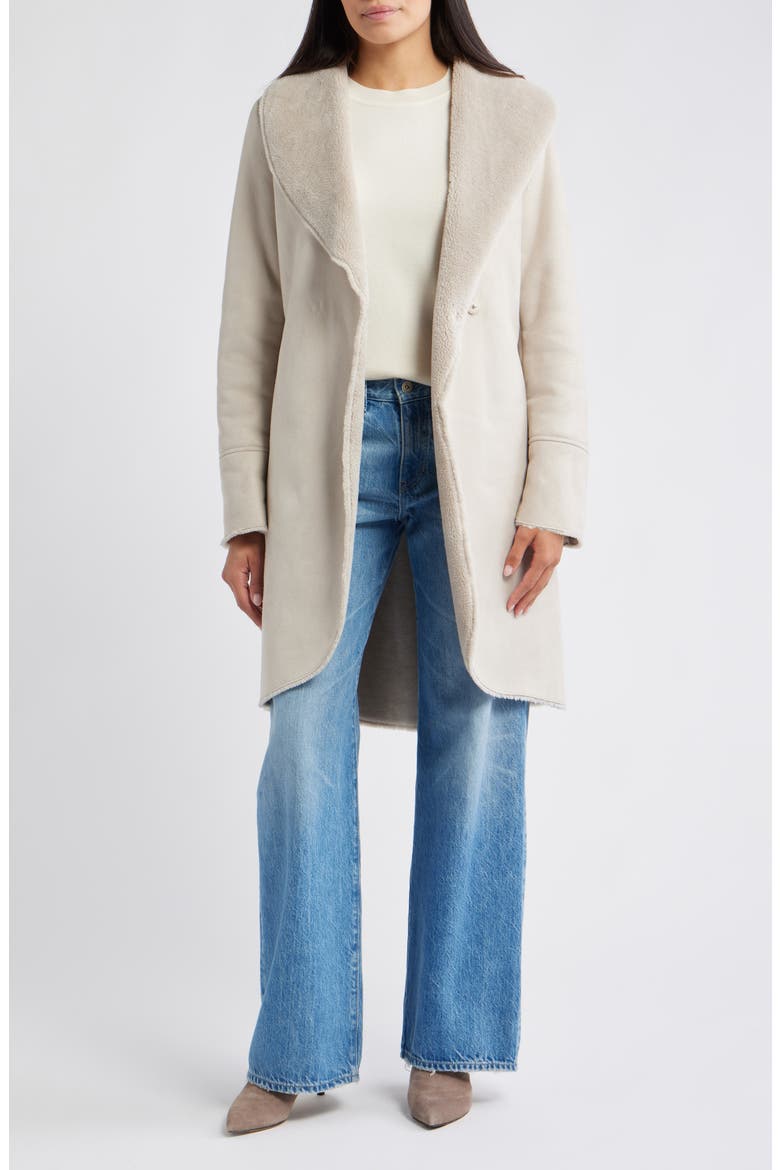 Belted Faux Shearling Coat, Alternate, color, LIGHT GREY