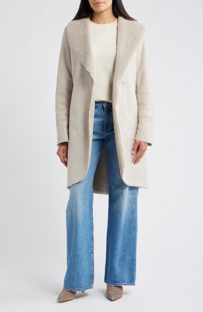 Via Spiga Belted Faux Shearling Coat, Alternate, color, Light Grey