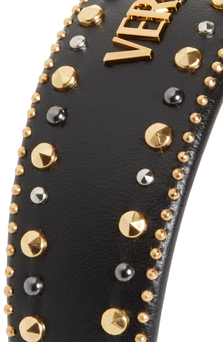 Versace Studded Leather Headband, Alternate, color, Black-Gold