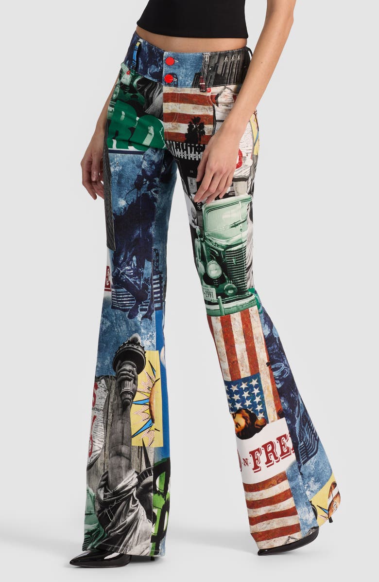 Alice + Olivia Kai Low Rise Flare Patchwork Jeans, Alternate, color, Open Road