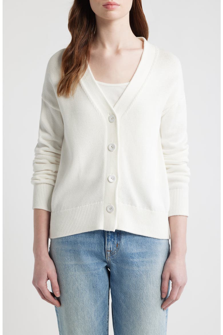 Button-Up Cotton Wrap Cardigan, Main, color, WHITE COTTON KNIT