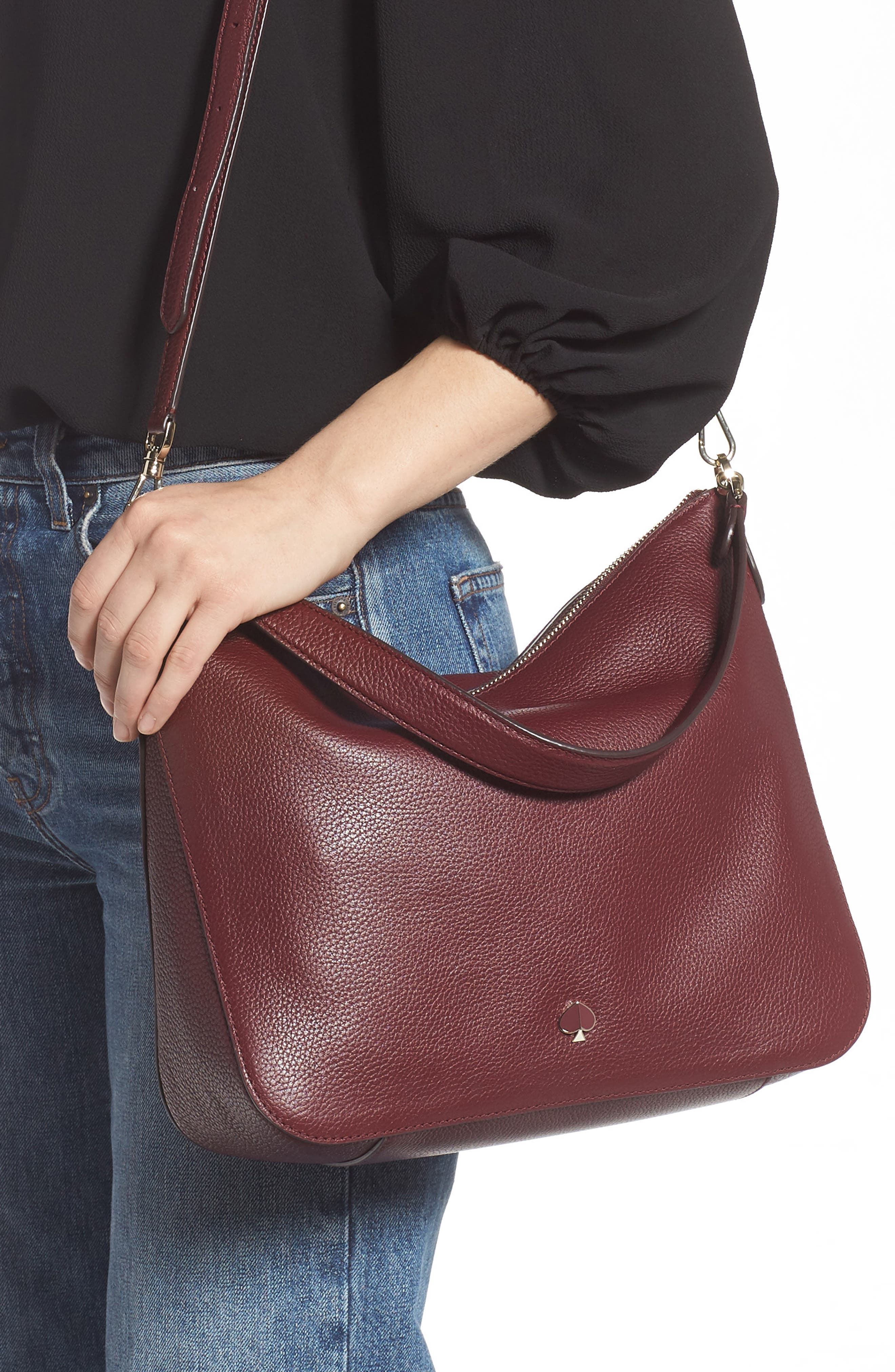 medium polly leather shoulder bag, Alternate, color, CHERRYWOOD