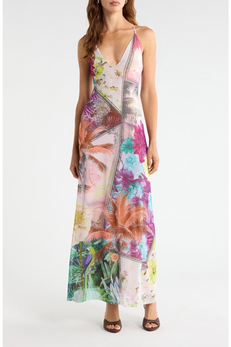 Romy Postcard Print Mesh Slipdress, Alternate, color, VACATION TROPIC