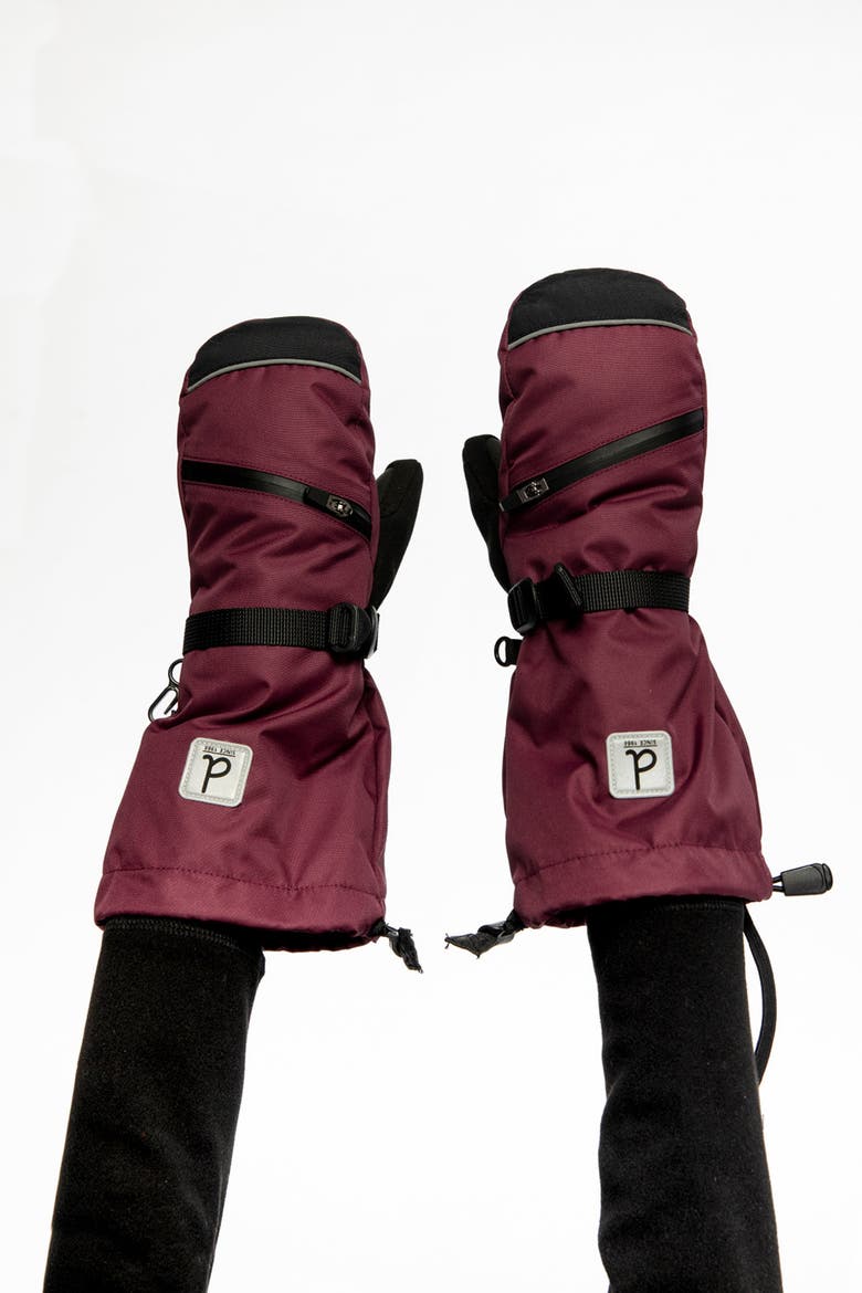 Boy Teknik Waterproof Zipper Pocket Winter Mittens, Alternate, color, Burgundy
