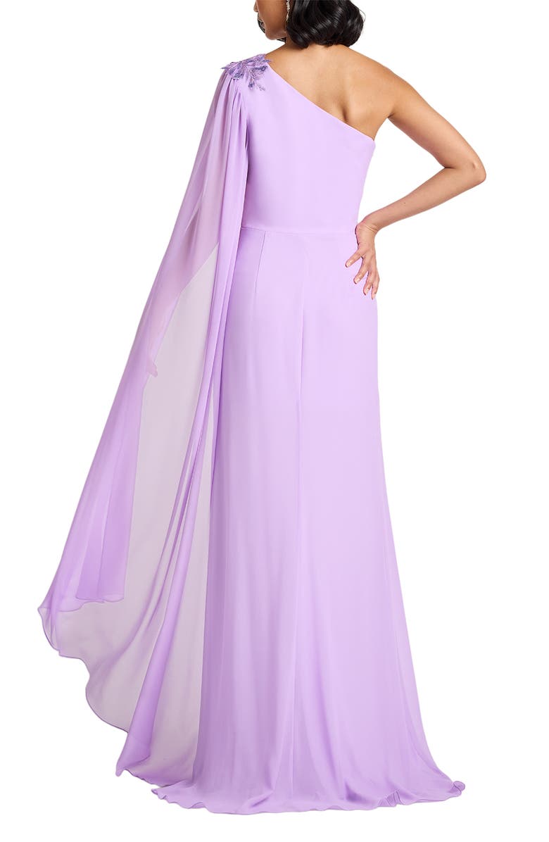 Tadashi Shoji Sequin Leaf Detail One-Shoulder Chiffon Gown, Alternate, color, 