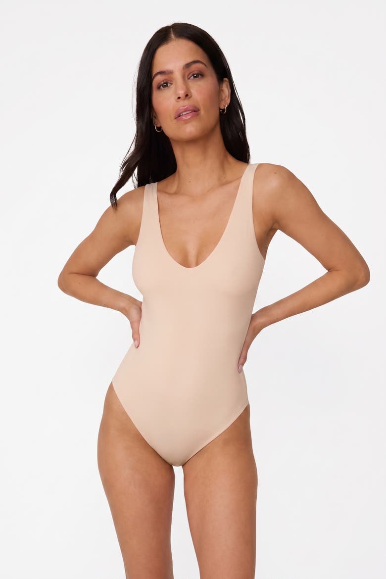 Bliss Plunge Bodysuit, Alternate, color, Beige
