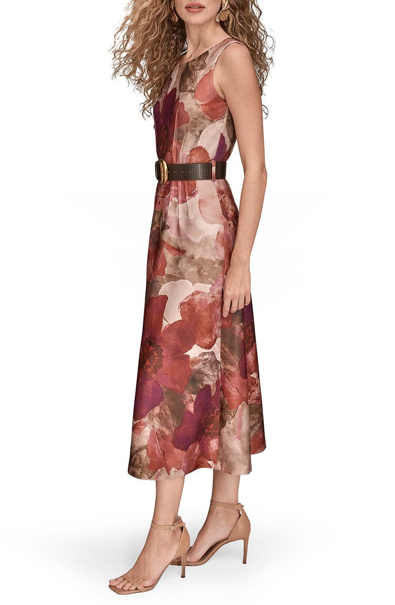 Donna Karan New York Floral Print Belted Midi Dress, Alternate, color, Red