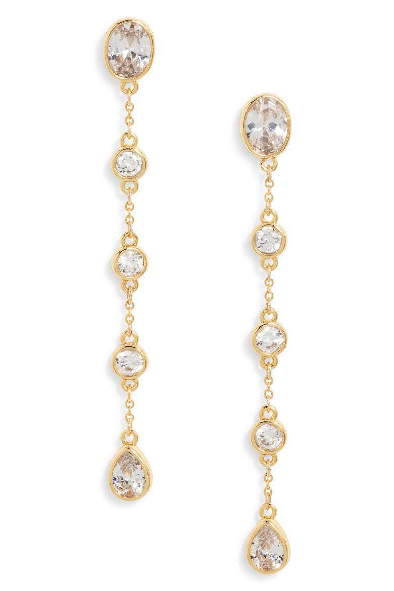 Bezel Cubic Zirconia Linear Drop Earrings, Main, color, CLEAR- GOLD