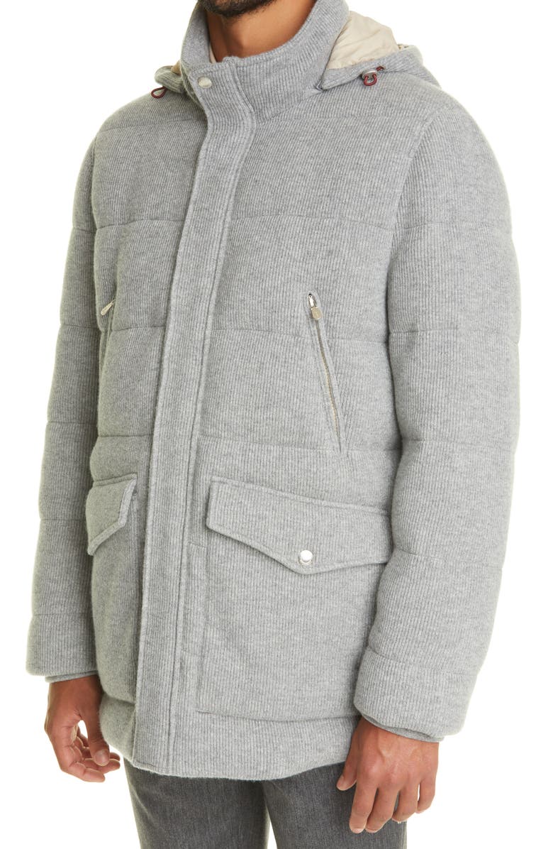 Brunello Cucinelli Rib Cashmere Down Hooded Parka, Alternate, color, 