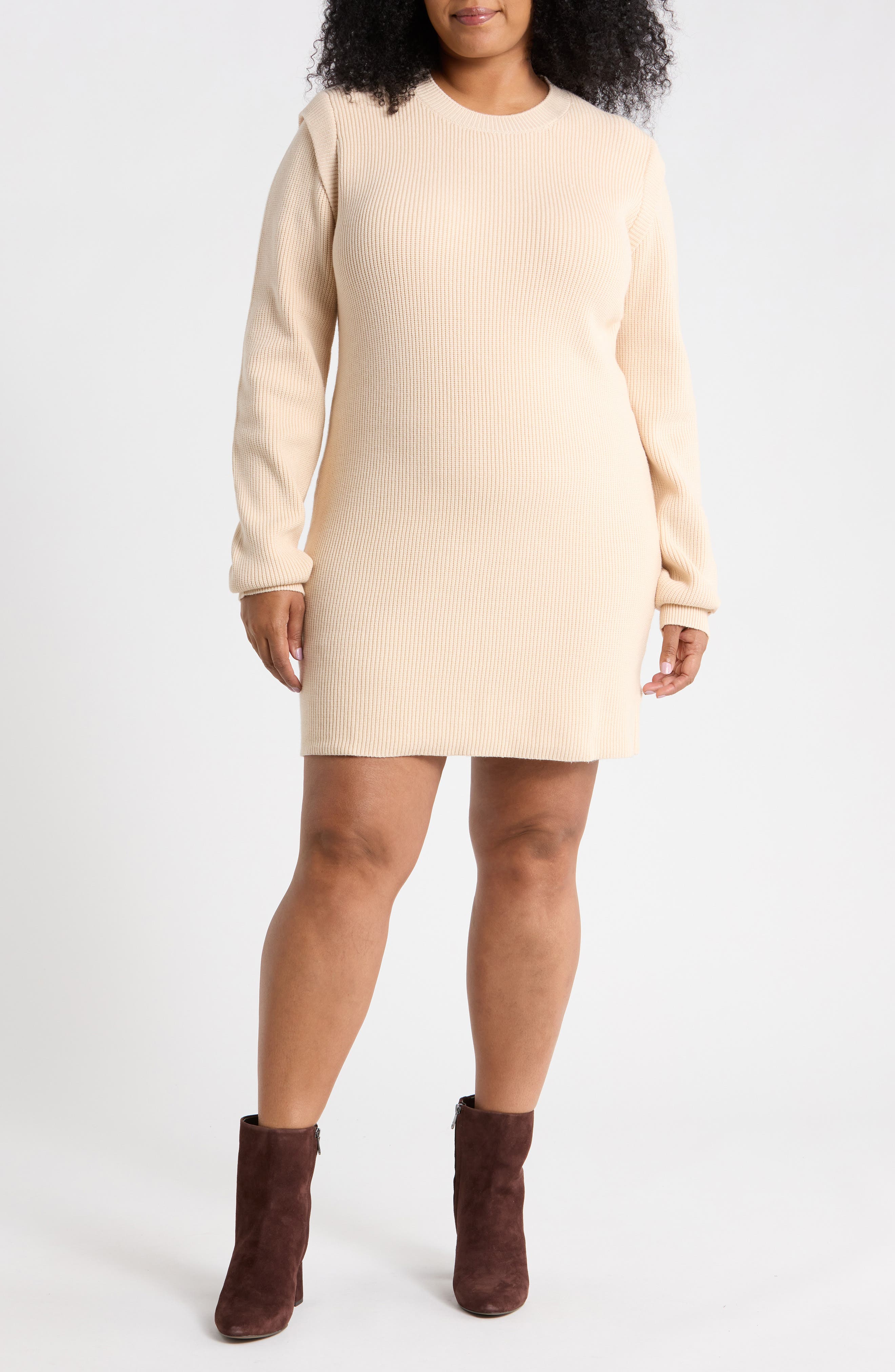Journee Padded Shoulder Sweater Dress