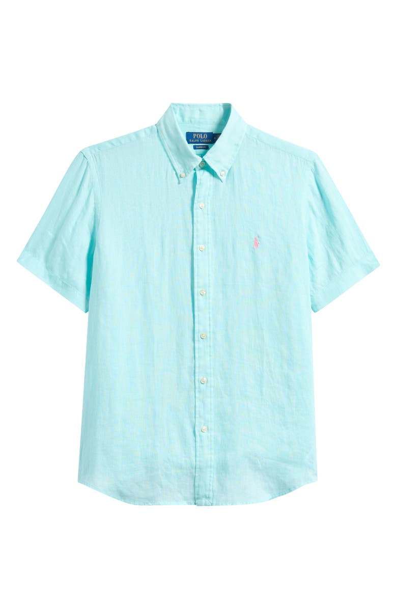 Polo Ralph Lauren Classic Fit Linen Short Slleeve Button-Down Shirt, Main, color, New Aqua