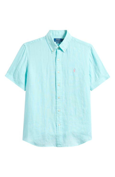 Classic Fit Linen Short Slleeve Button-Down Shirt