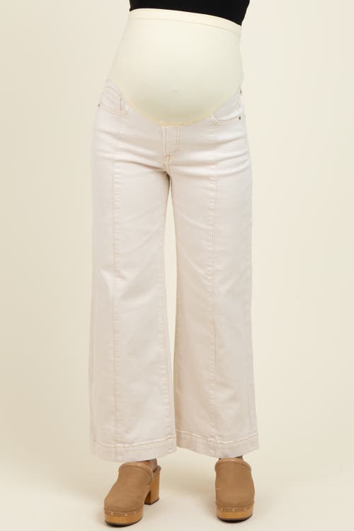 Pinkblush Front Seam Wide Leg Maternity Jeans In White
