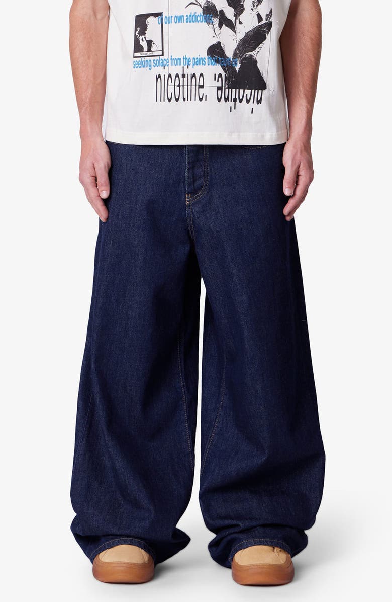 mnml Raw Baggy Rave Wide Leg Jeans, Main, color, Rinsed Indigo