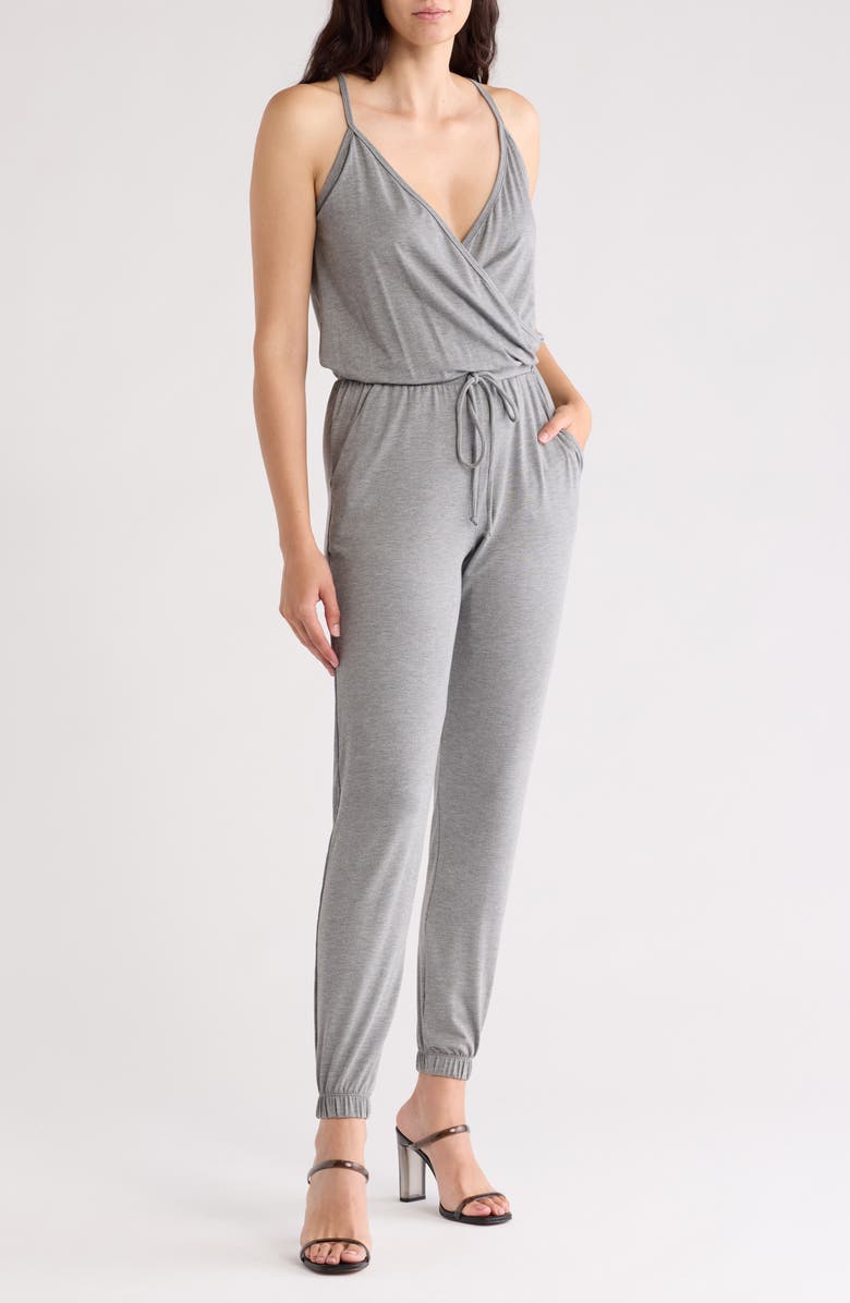 GO COUTURE Sleeveless Drawstring Jumpsuit, Main, color, Warm Heather Grey