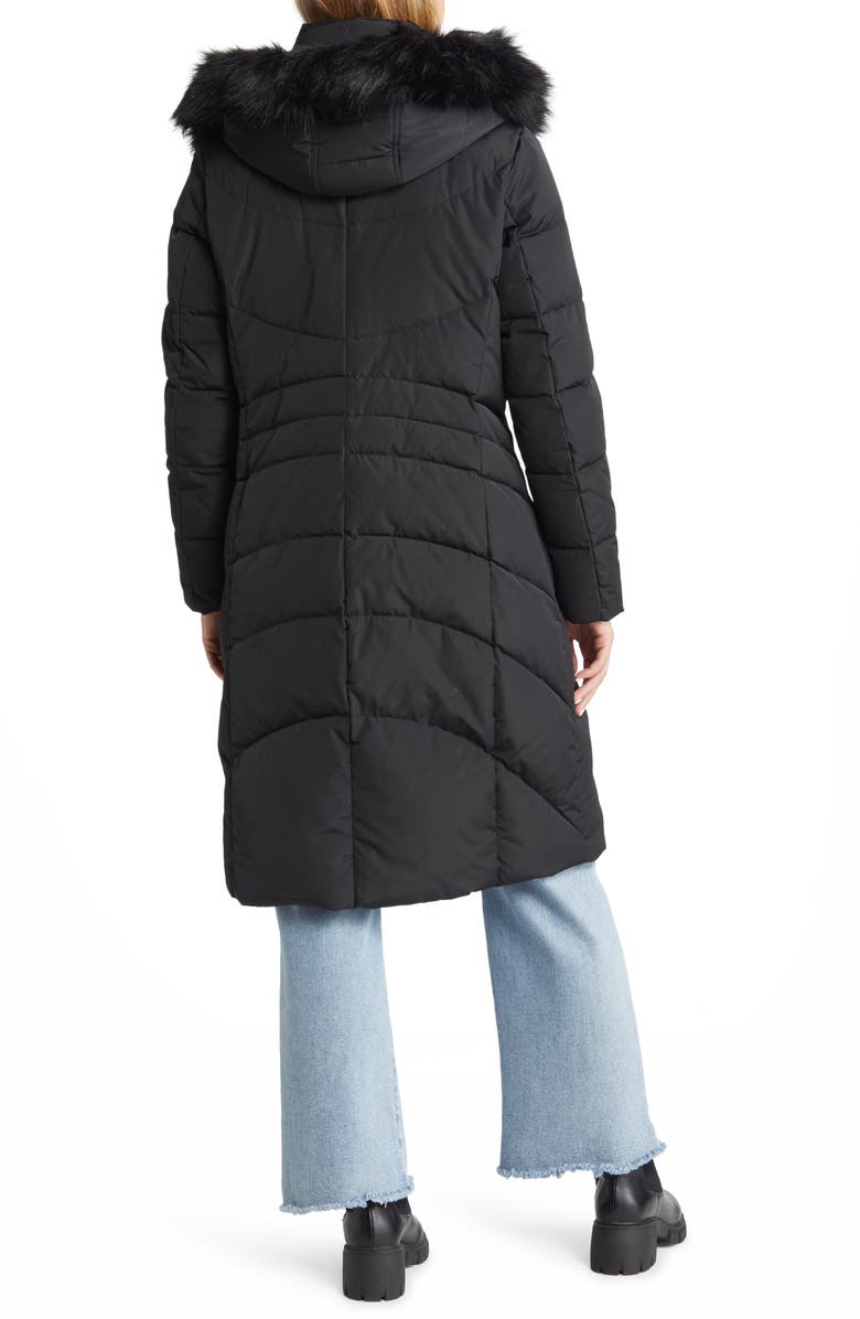 Cole Haan Signature Hooded Taffeta Down Coat with Bib & Faux Fur Trim, Alternate, color,