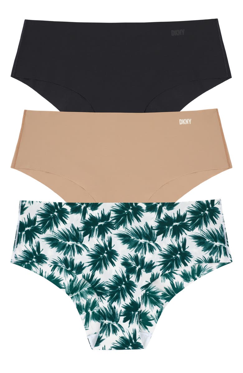 DKNY Litewear Cut Anywhere Assorted 3-Pack Hipster Briefs, Main, color, Black/ Glow/ Desert Palm Print