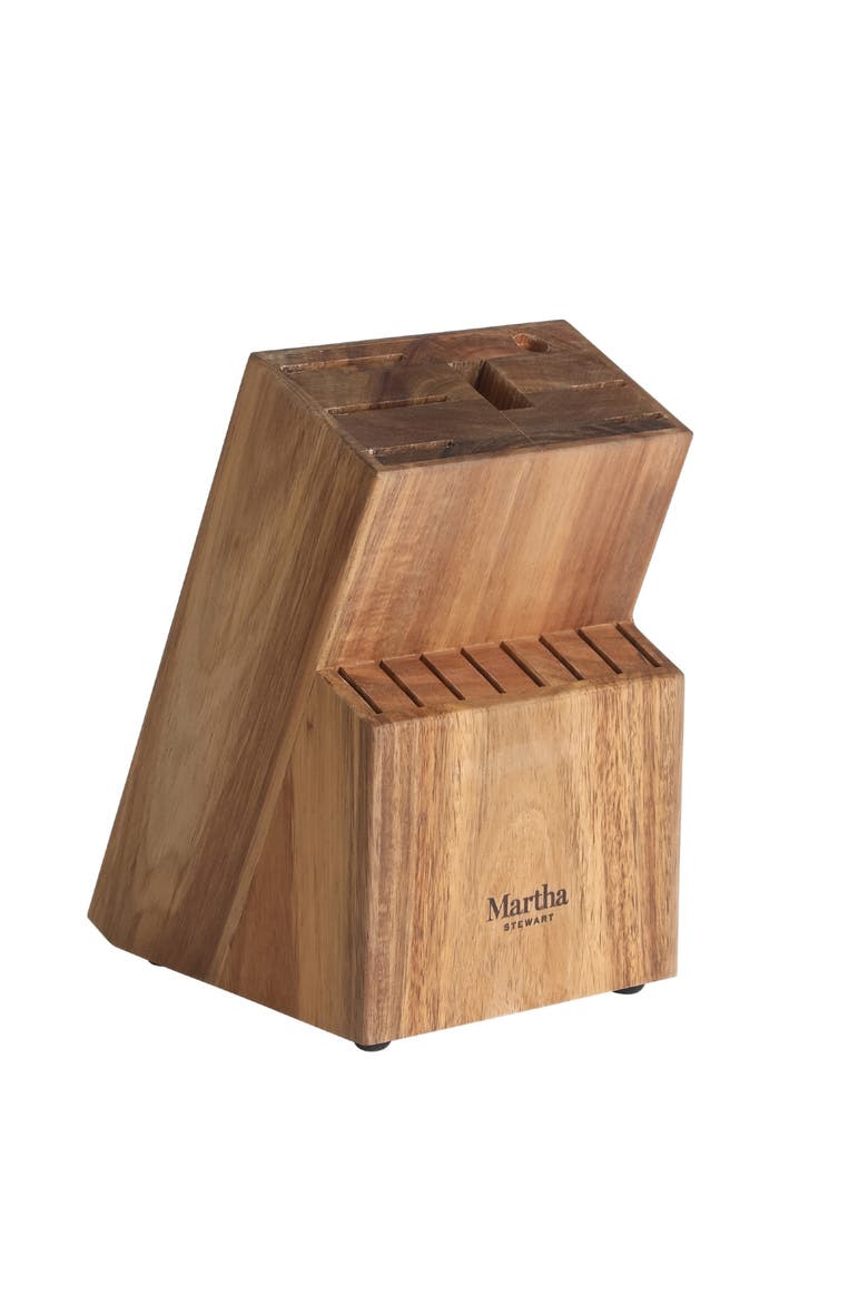 Lockton High-Carbon Stainless Steel Knife Block Set with Acacia Wood Block, Alternate, color, Linen White/Gold