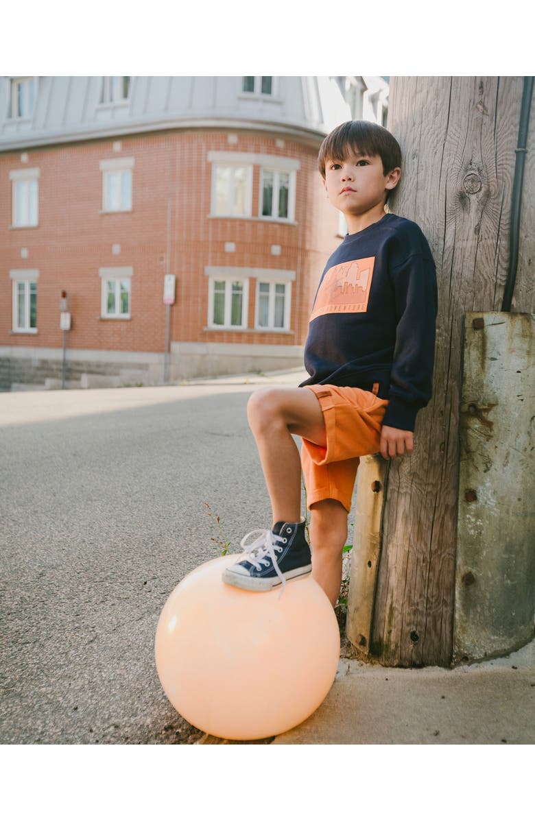 Deux par Deux Crew Ribbed Cuffs Long Sleeve French Terry Sweatshirt, Alternate, color, Dark Blue