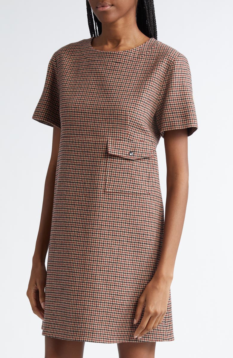 Moncler Houndstooth Check Virgin Wool Blend Dress, Alternate, color, 