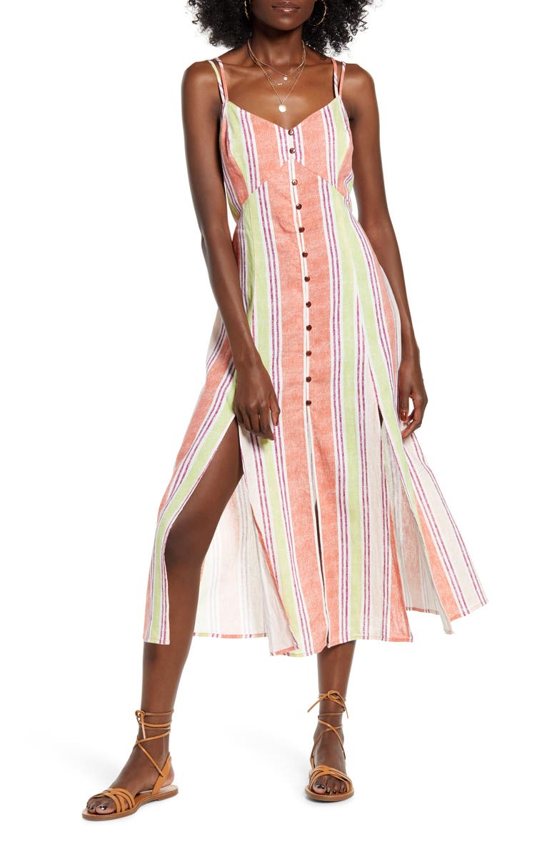 Band of Gypsies Wisteria Linen Blend Midi Dress, Main, color, 