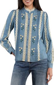 Billy T Embroidered Lace Pintuck Shirt