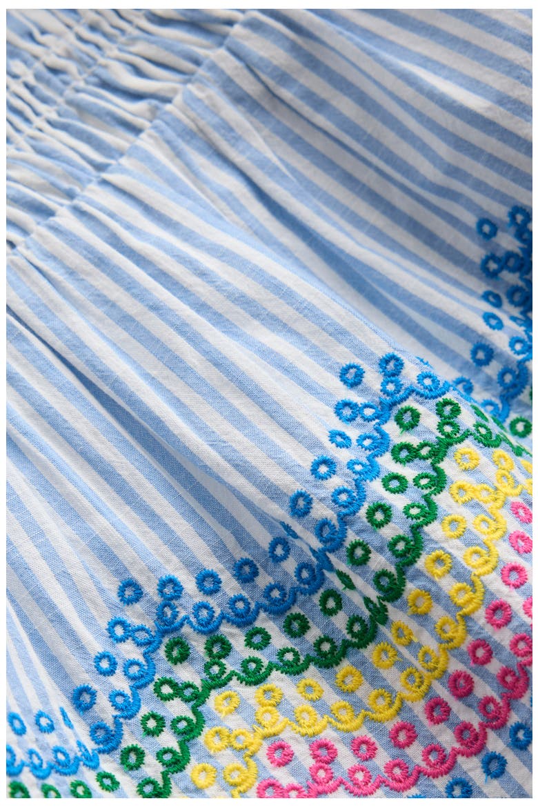 Kids' Stripe Eyelet Shirred Cotton Top, Alternate, color, BLUE TICKING RAINBOW