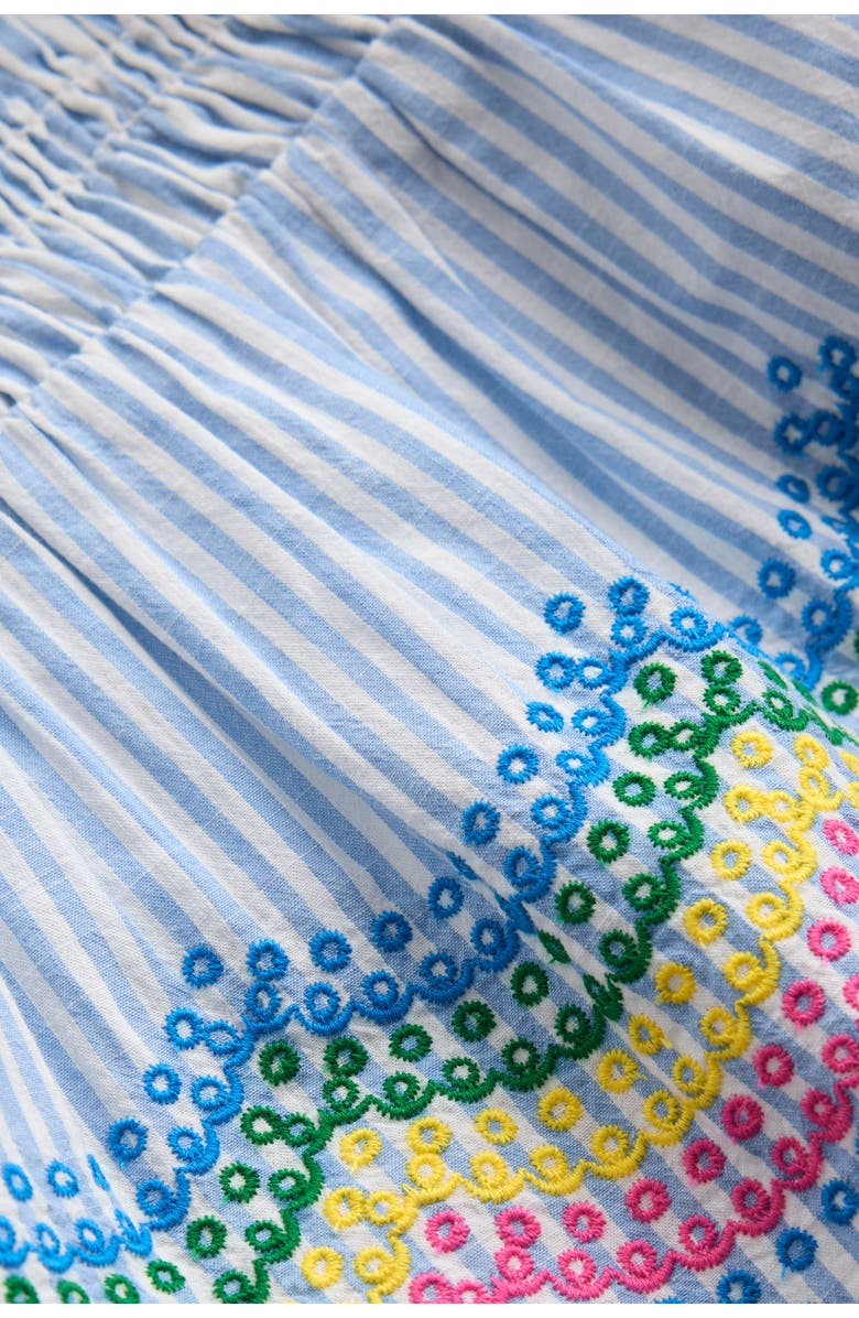Mini Boden Kids' Stripe Eyelet Shirred Cotton Top, Alternate, color, Blue Ticking Rainbow