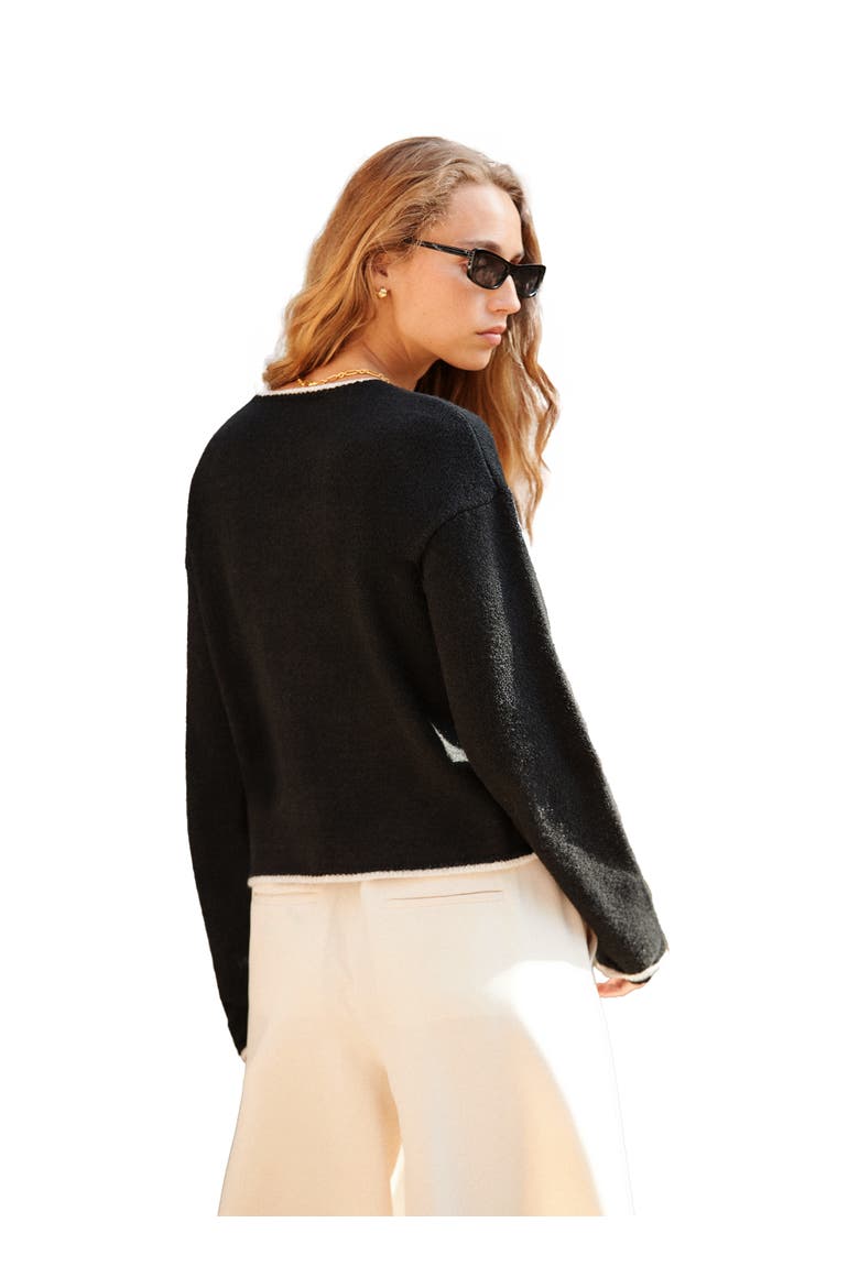 Long Sleeve Crew Neck Contrast Cardigan, Alternate, color, Black