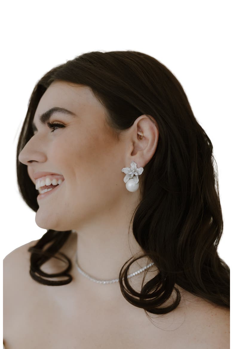 Sonnet Pearl Drop Earrings, Alternate, color, Silver