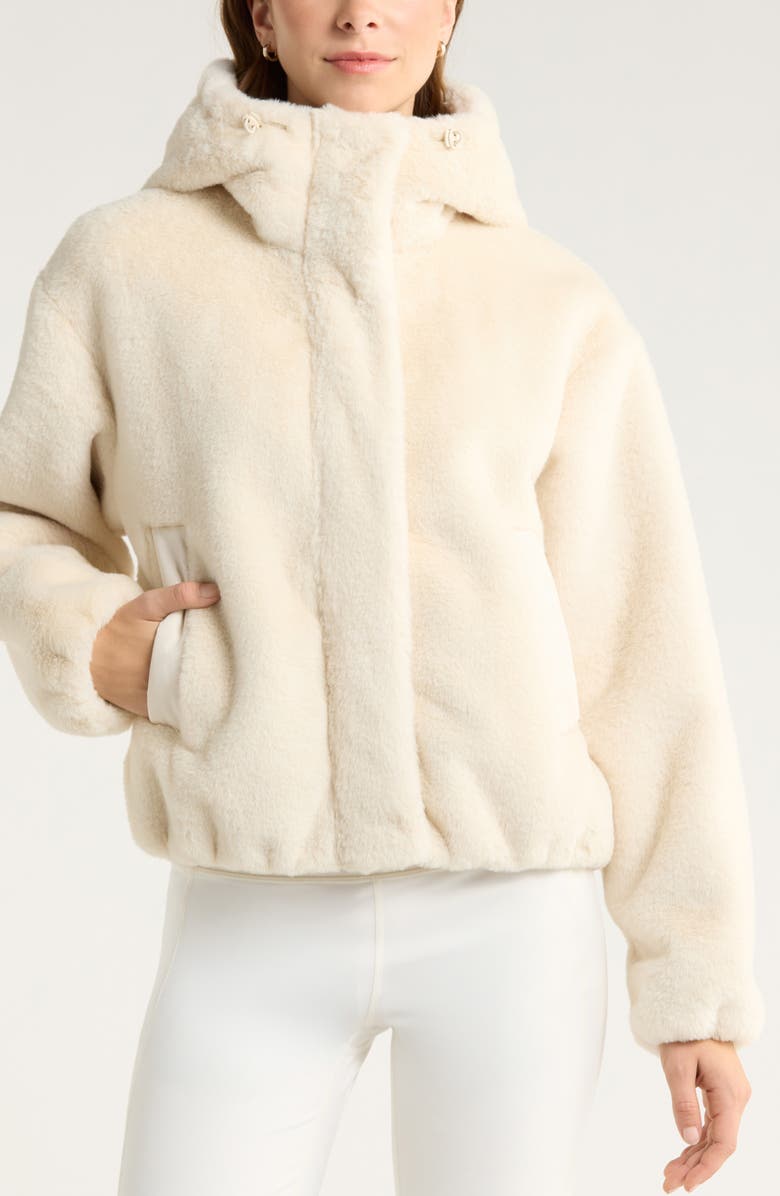 Zella Faux Fur Hooded Jacket, Alternate, color, Beige Seashore