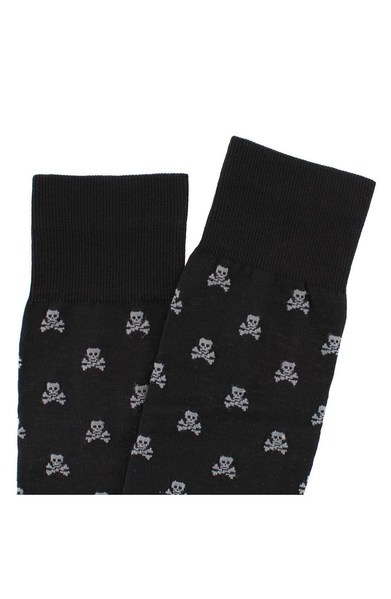 Trafalgar Rodger Skull and Cross Bones Mercerized Cotton Mid-Calf Socks, Alternate, color, Black With Steel