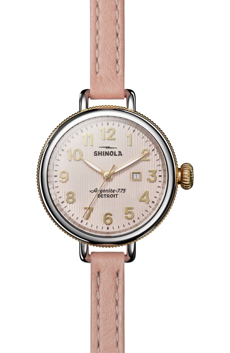 Shinola The Birdy Leather Strap Watch, 34mm, Main, color, Light Pink