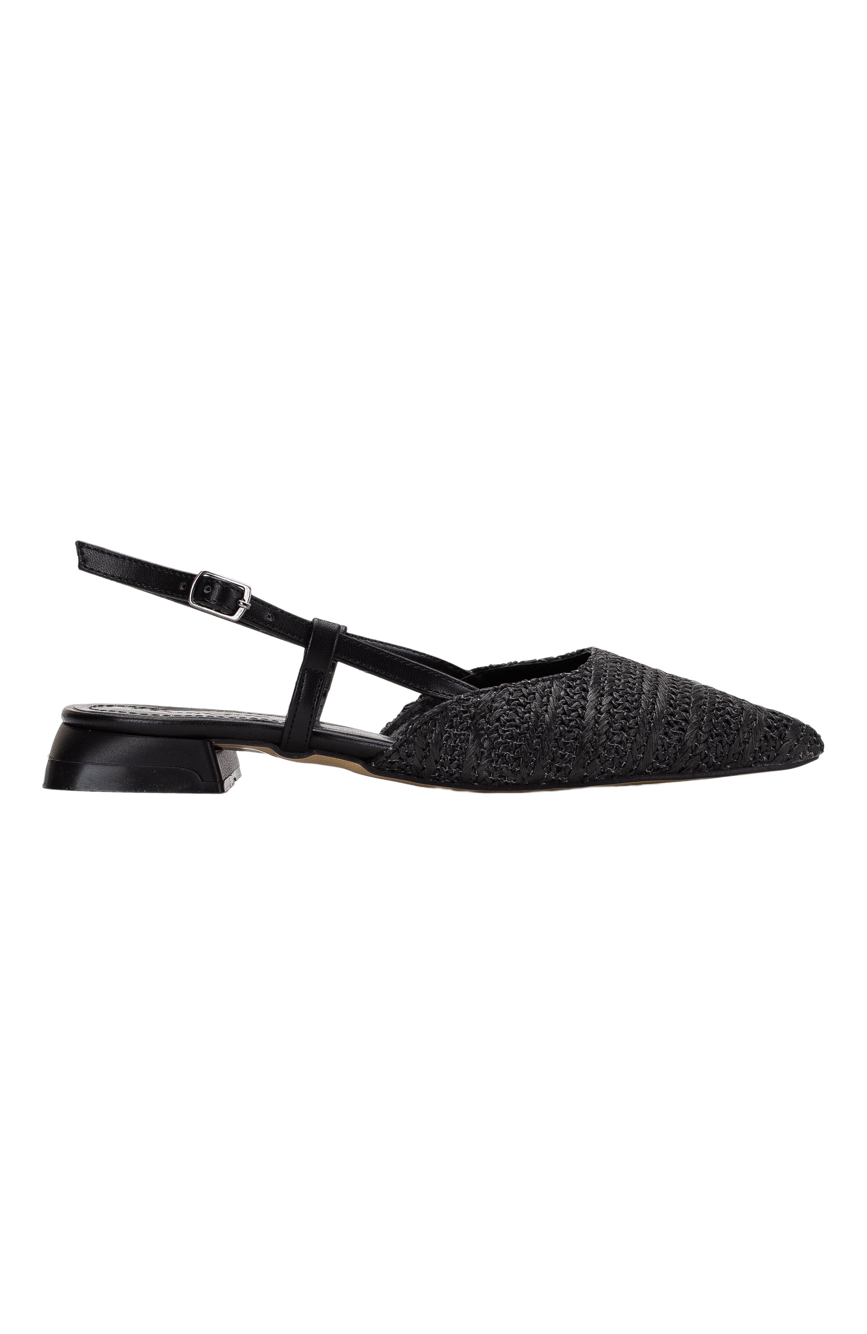 Prologue Shoes Riley Woven Slingback Flats, Alternate, color, Black Faux Leather