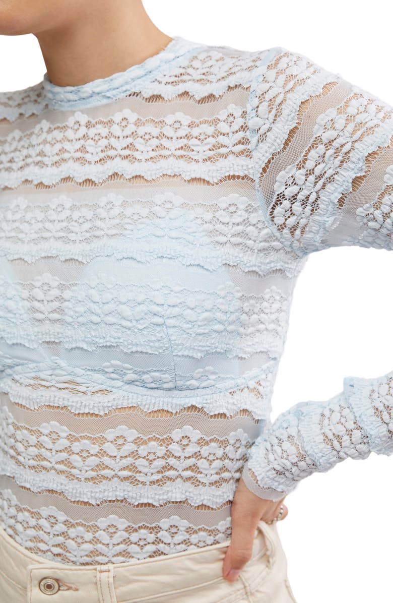 Free People Angelina Floral Lace Detail Bodysuit, Alternate, color, Ice Water