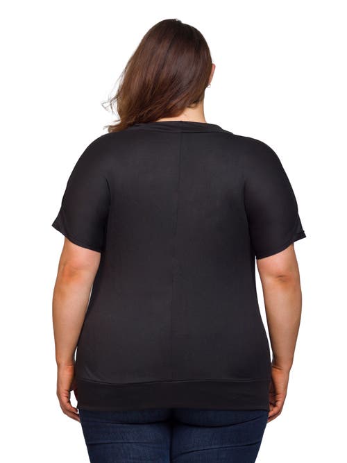 24seven Comfort Apparel Cowl Neck Short Sleeve Top With Banded Bottom In Black