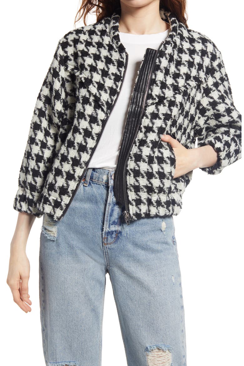 Houndstooth Tweed Bomber Jacket, Main, color, YOUR OWN BEAT