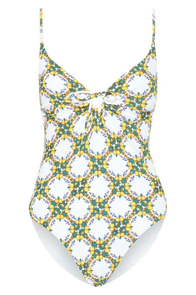 Lemon Tile Ring One-Piece Swimsuit, Alternate, color, WHITE MULTI