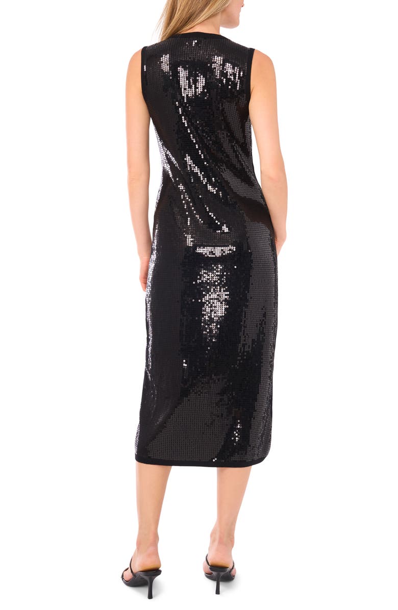 Vince Camuto Crewneck Sleeveless Sequin Midi Dress, Alternate, color, Rich Black