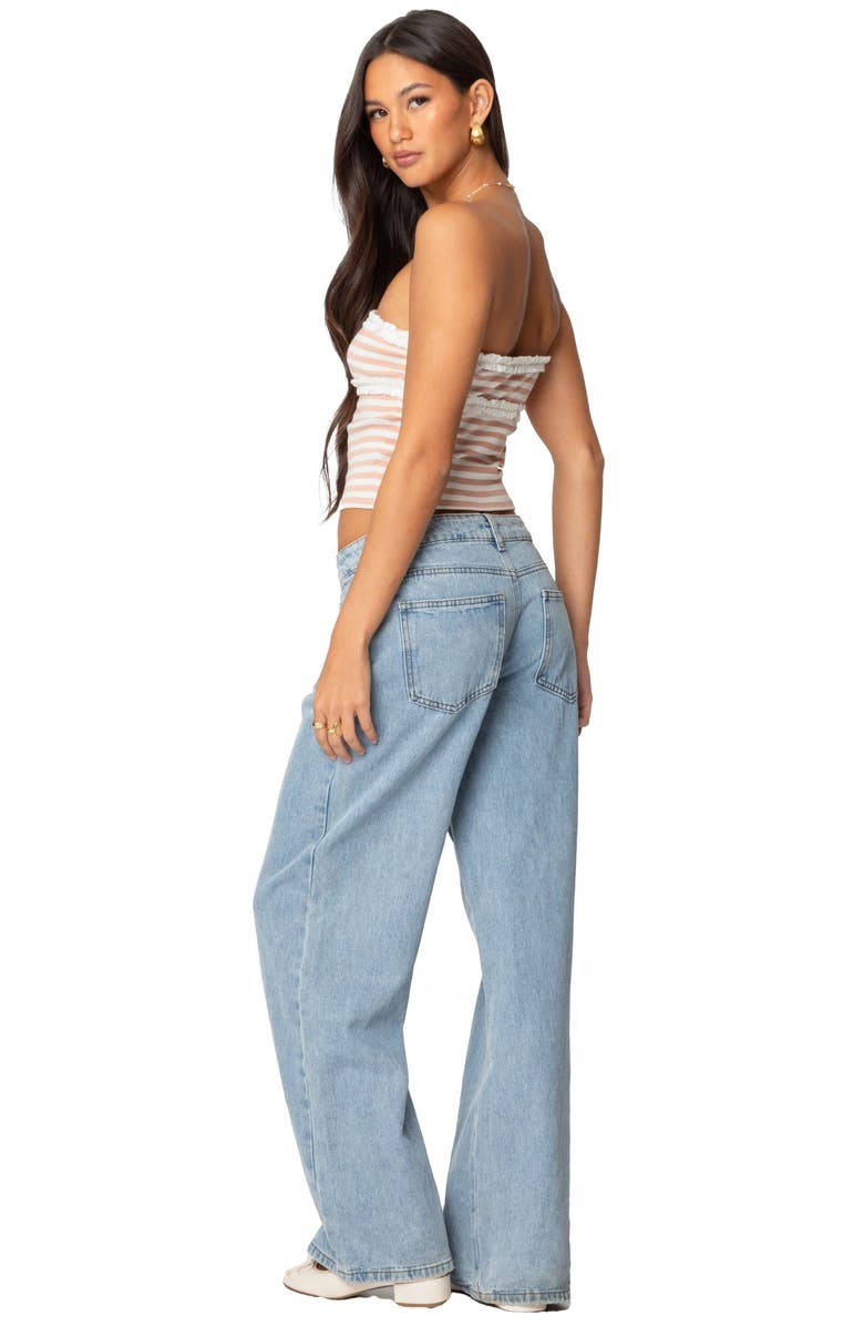 EDIKTED Stripe Ruffle Trim Tube Top, Alternate, color, Pink