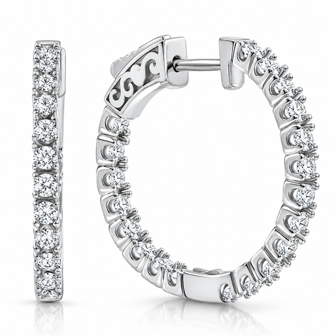 1.75 ct Lab Grown Diamond Hoops Inside Outside 1 1/3" 14K Gold Earrings