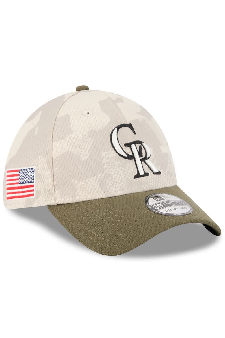 Men's New Era Light Beige/Olive Colorado Rockies 2025 Armed Forces Day 39THIRTY Flex Hat, Alternate, color, Light Beige