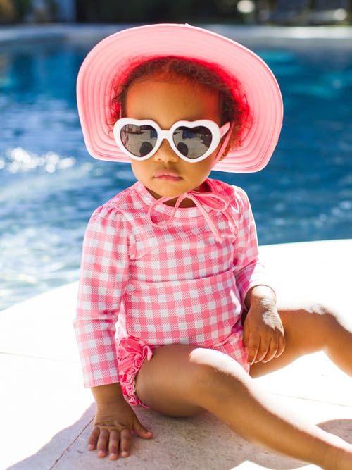 Rufflebutts Toddler Girls Long Sleeve Upf50+ One Piece Rash Guard In Bubblegum Pink Gingham