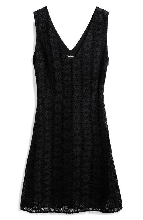 Desigual Floral Lace Sleeveless Minidress In Black