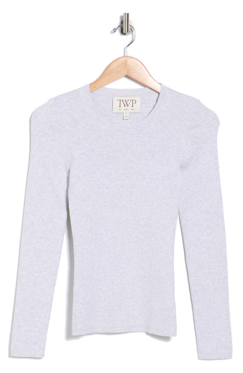 TWP Crewneck Wool Sweater, Alternate, color, White Heather Grey