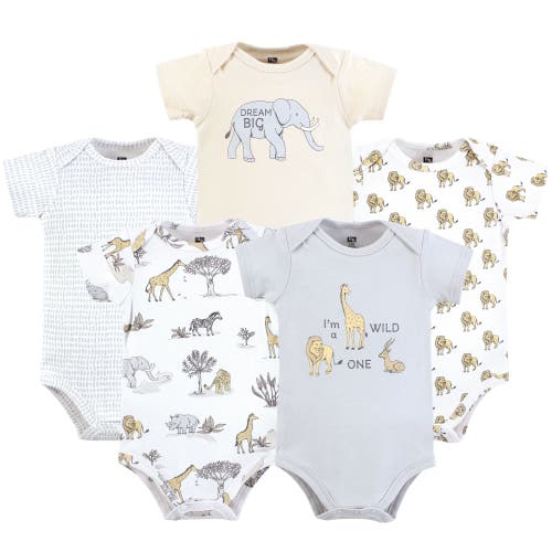 Hudson Baby Five-piece Set Of Cotton Infant All-in-one Bodysuits In Gray